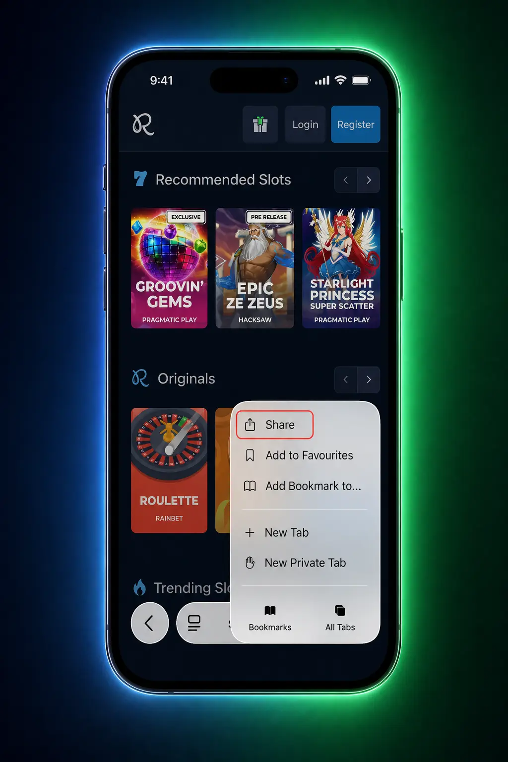 Steps to install Rainbet as a PWA on iPhone and iPad using Safari's Add to Home Screen feature.