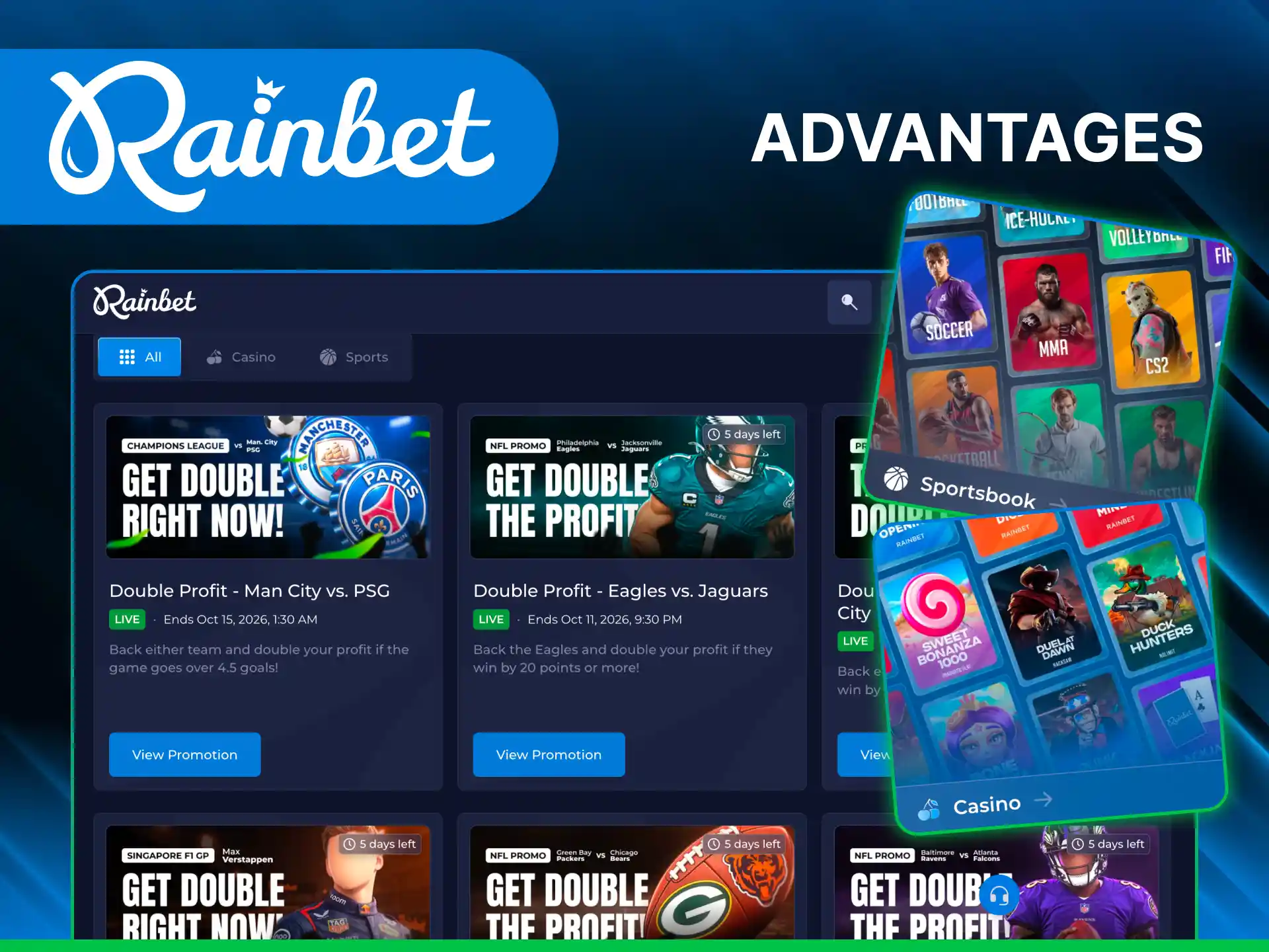 Discover the main features of the Rainbet online platform and start playing online games.