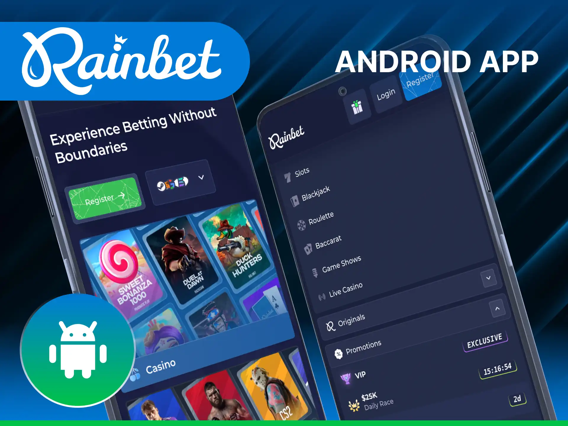 Download the Rainbet mobile APK for Android and bet on sports anytime.