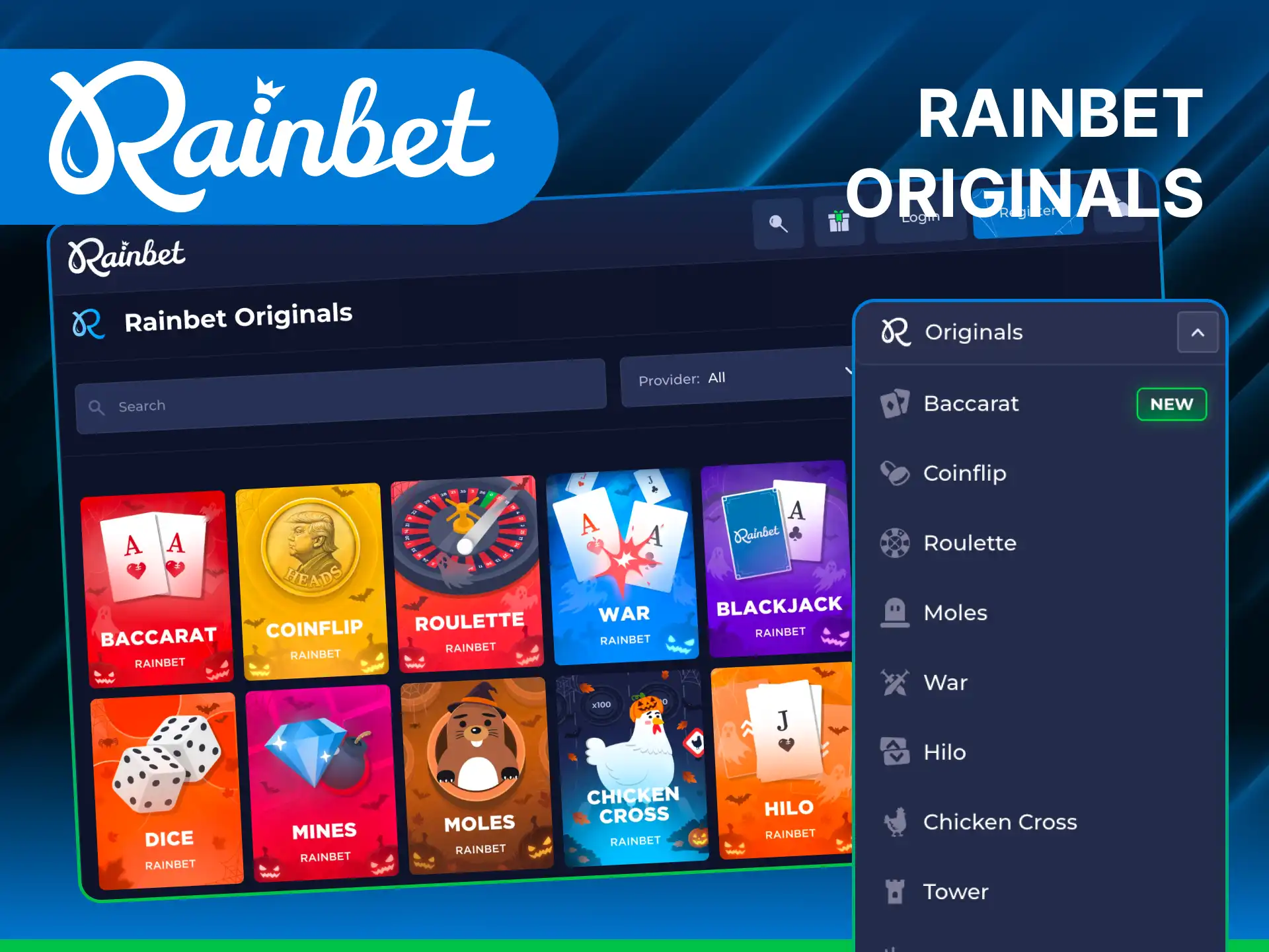 Try exclusive Rainbet originals games for a unique gambling experience.