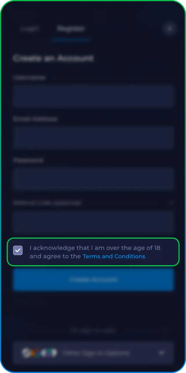 Confirm your age and location to proceed with your Rainbet Register steps.