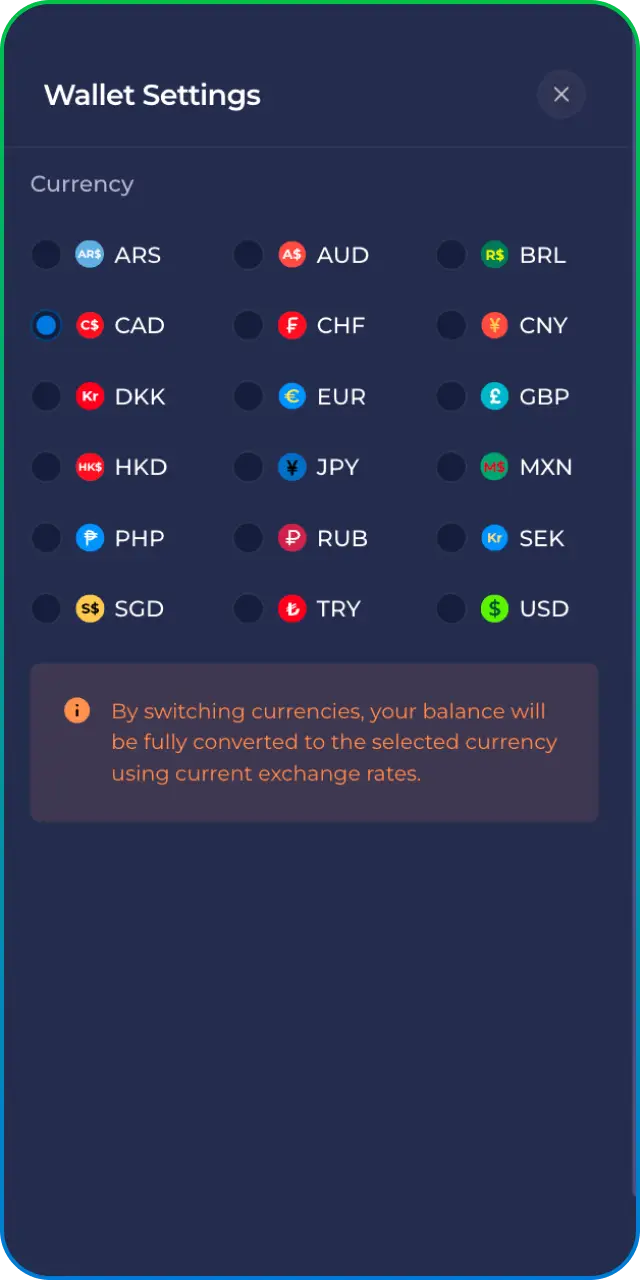 Select a payment currency for your Register account on the official Rainbet site.
