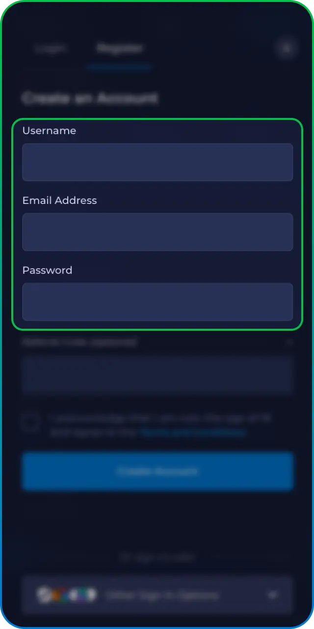 Enter your account details to complete your Register process on the Rainbet platform.