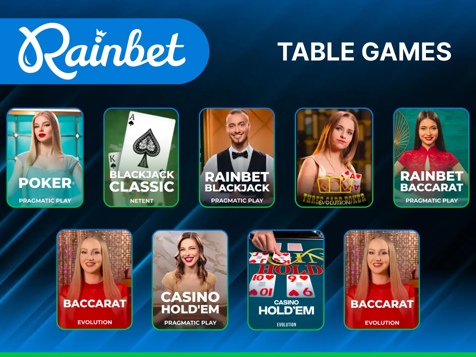 Enjoy classic table games at Rainbet and master your betting strategy.